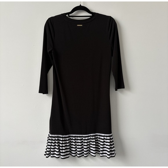 Michael Kors Dress Small Black with Stripped Ruffle Hem Y2K Minimalist - Picture 3 of 12